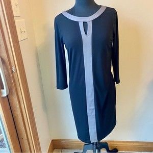 NY&C Sheath Dress Midi Keyhole Black Gray 3/4 Sleeve NWT